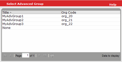 Select Advanced Group page showing several example advanced groups