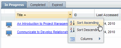 sorting controls on credential progress report