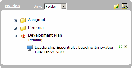 My Plan showing a Development Plan folder