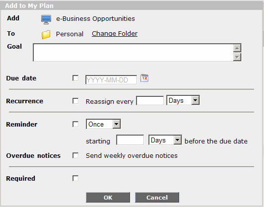 Add to My Plan dialog box