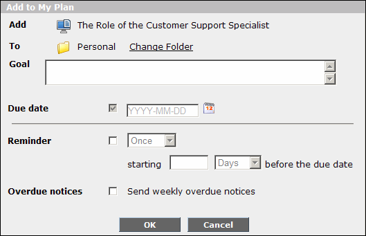 Add to My Plan dialog box