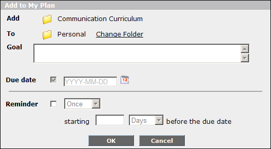 Add to My Plan dialog box
