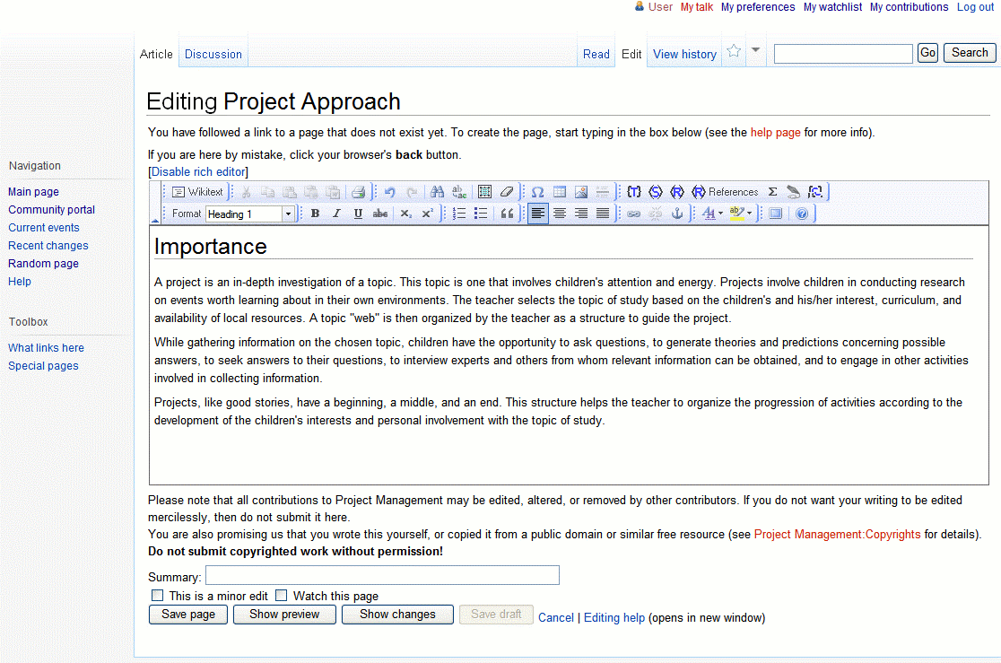 Edit Page of an article